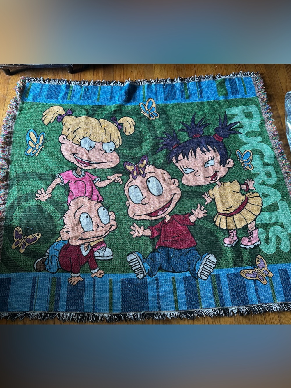 Rugrats Character Group Woven Tapestry Cotton Blend Fringed Throw Blanket